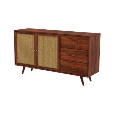 Wooden 3 Drawer Sideboard with Natural Cane