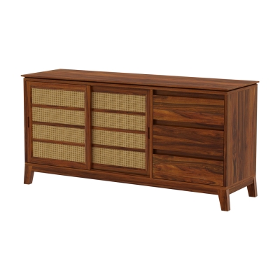 Wood & Cane Sliding Door Sideboard