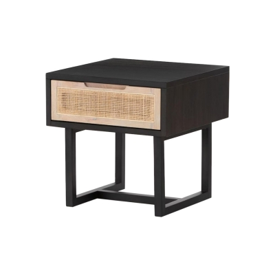 Wood Single Drawer Bedside with Natural Cane